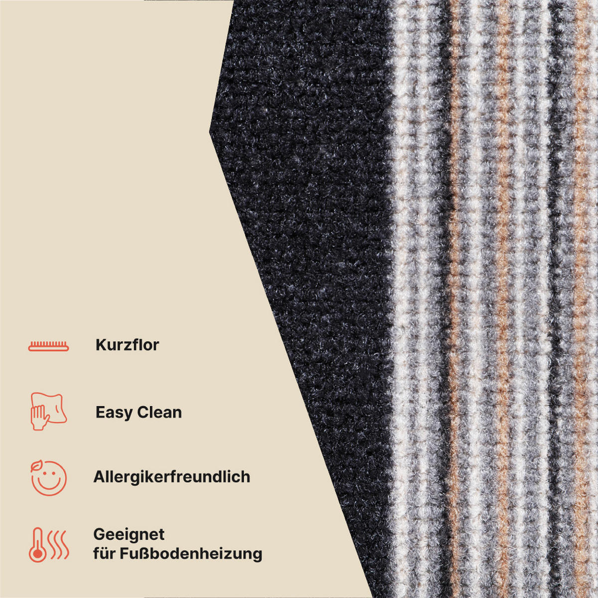 TEPPICHLÄUFER Anti-Rutsch Graphitfarben rutschfest Gummiunterlage 80/100 cm - Graphitfarben, Textil (80/100cm) - Tapiso