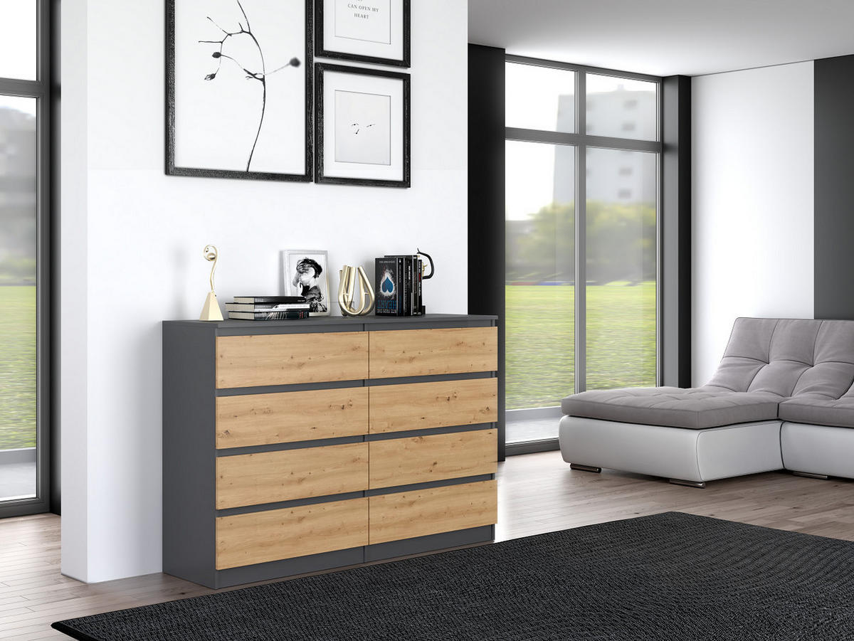 KOMMODE MALWA M8 140 - ANTHRAZIT / EICHE ARTISAN - Anthrazit/Eiche Artisan, Holzwerkstoff (138/97/40cm) - CDF