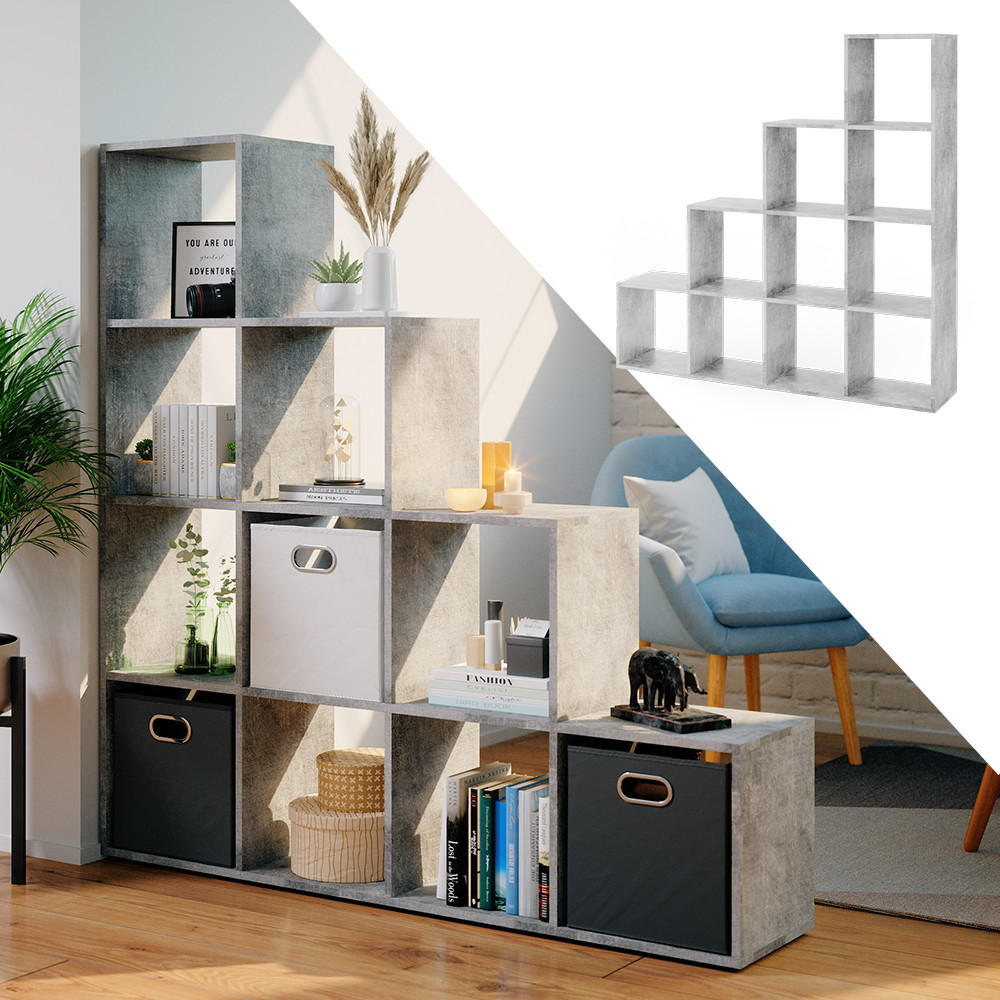 TREPPENREGAL Beton 142.5 x 140 cm - Schieferfarben, Holzwerkstoff (142.5/140/29cm) - Vicco