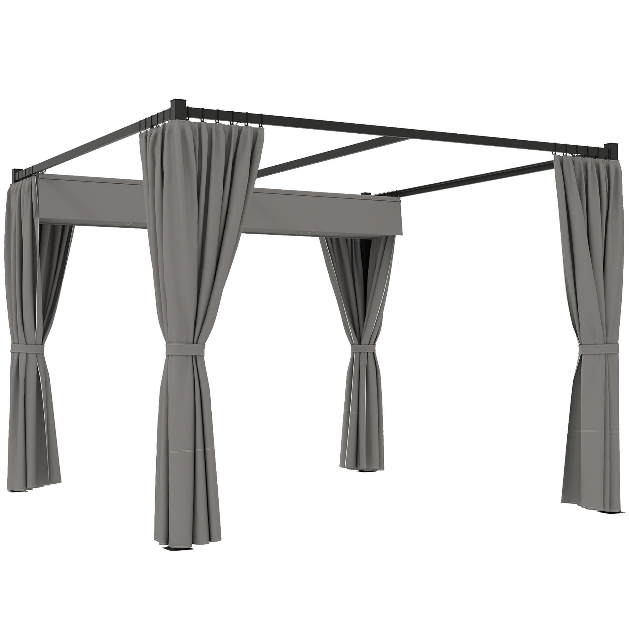 PERGOLA 3 x 3 m Freistehend Terrassenüberdachung mit Schiebedach, 4 Seitenwände UV-beständig Hellgrau - Hellgrau, Kunststoff (300/227/300cm)