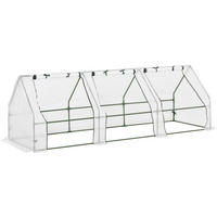 GEWÄCHSHAUS 270/90/90 cm in Weiß mit 3 Rollfenstern und PE-Folie - Weiß, Metall (90/90/270cm) - Flora Grace
