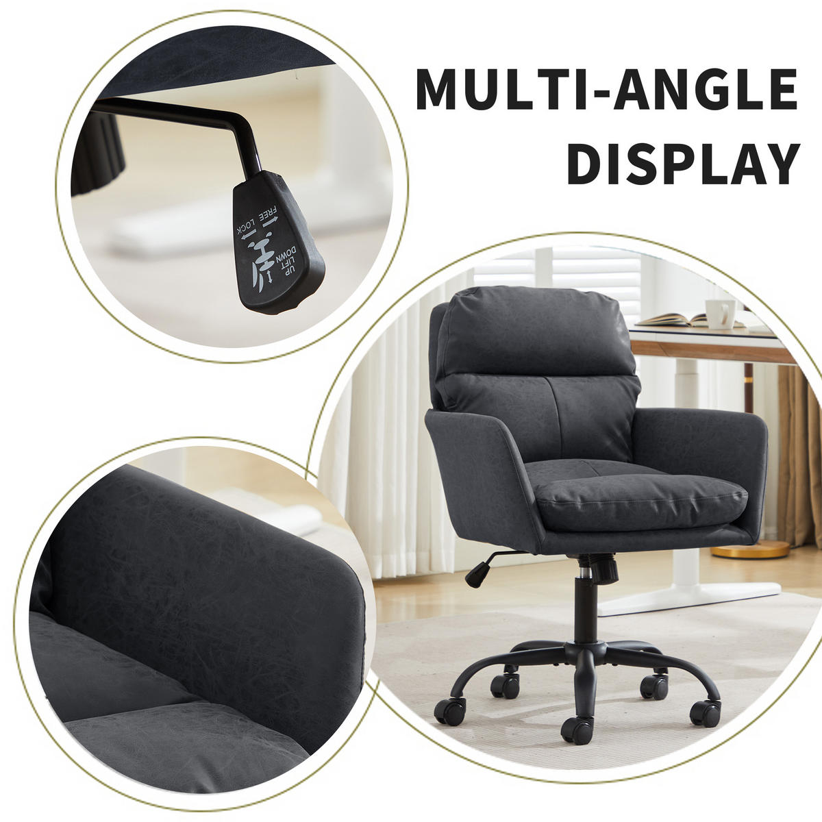 DREHSTÜHLE Kunstleder PU höhenverstellbar Schwarz - Schwarz, Metall (60.5/102/71.58cm) - SHOPENTRA