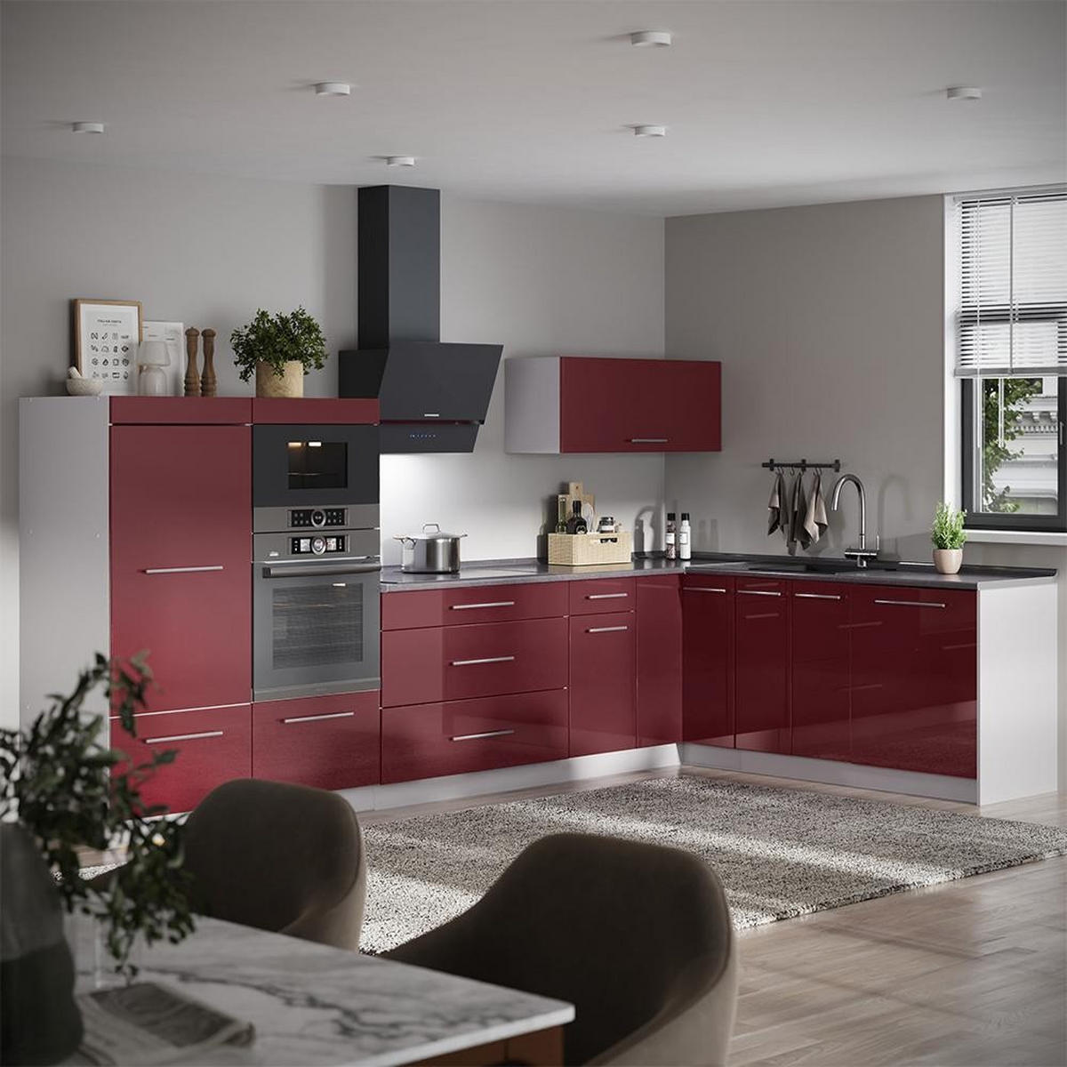 DULAP CĂMARĂ PENTRU BUCĂTĂRIE Fame-Line, Bordeaux lucios ridicat/Alb, 60 cm - alb/bordo, compozit lemnos (60/153.6/58.1cm) - Vicco