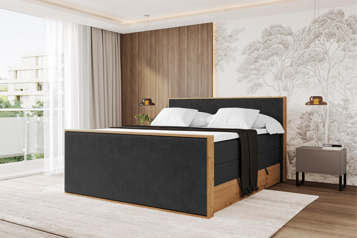 BOXSPRINGBETT LOLLI9 -Z-KING 120x200 - H3/H4 Schwarz - Schwarz Hochglanz, Holzwerkstoff (120/200cm) - ALTDECOR