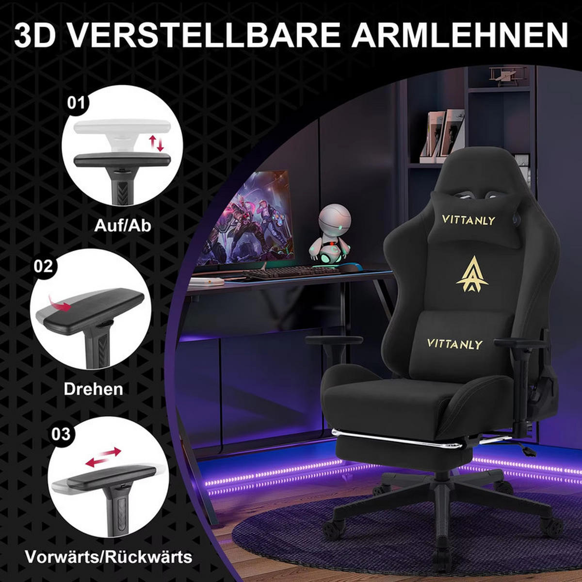 GAMINGSTUHL Schwarz, Weich und komfortabel - Schwarz, Textil (40/83/50cm)