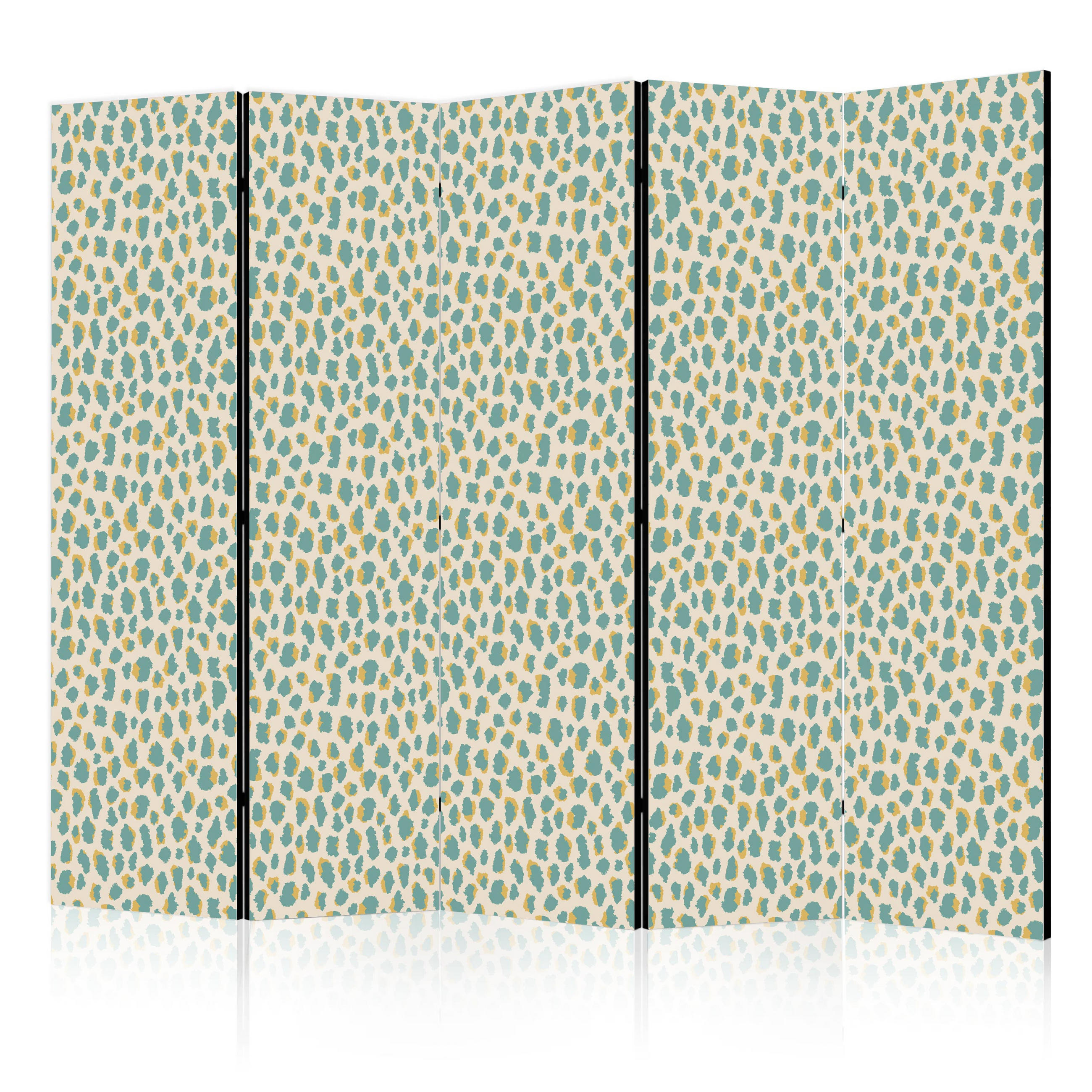 PARAVÁN Akustický 5-dielny 225x172 cm Tyrkysové Bodky - zelená, drevo/textil (225/172/3cm) - Muralo