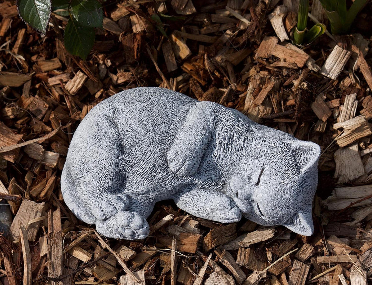 STEINFIGUR Katze Minka träumend massiver Steinguss frostfest - Grau, Stein (19/7/12cm) - stoneandstyle