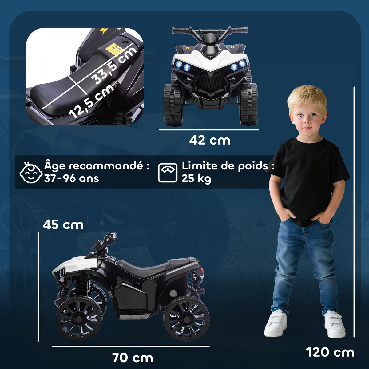 ELEKTRO-QUAD DE-13088 LED-Scheinwerfer Weiß - Weiß, Metall (70/42/45cm) - ComfortXL
