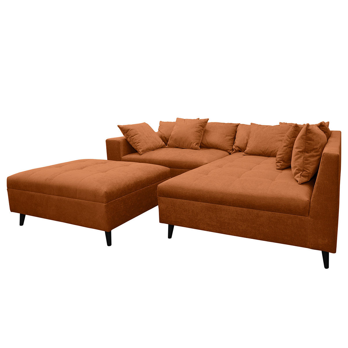 ECKSOFA mit Ottomane und Hocker - Rostfarben/Schwarz, Birkenholz/Textil (247/174cm) - home24