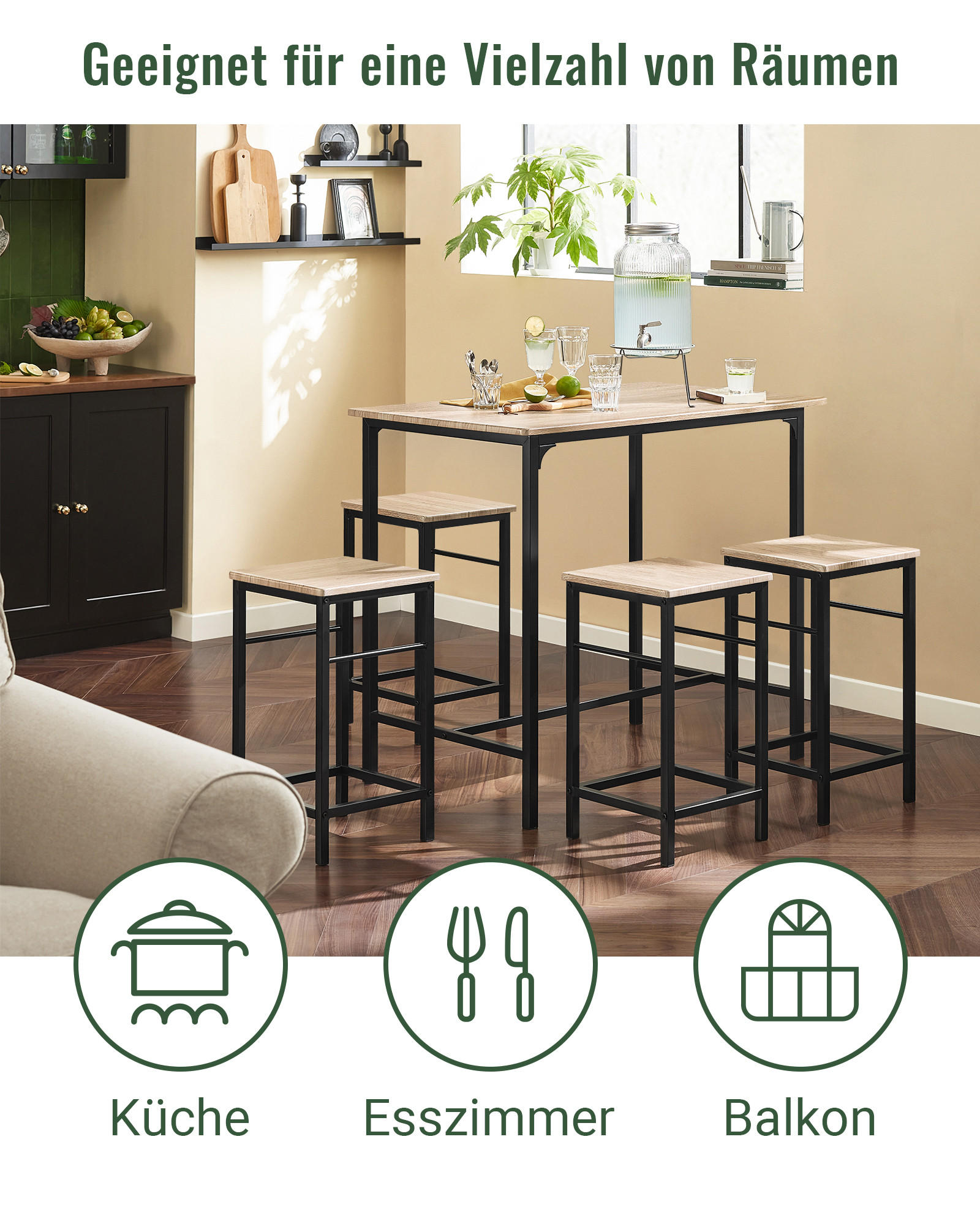 BARTISCH + 4 x BARHOCKER - Naturfarben, Holzwerkstoff (100/87/60cm) - SoBuy