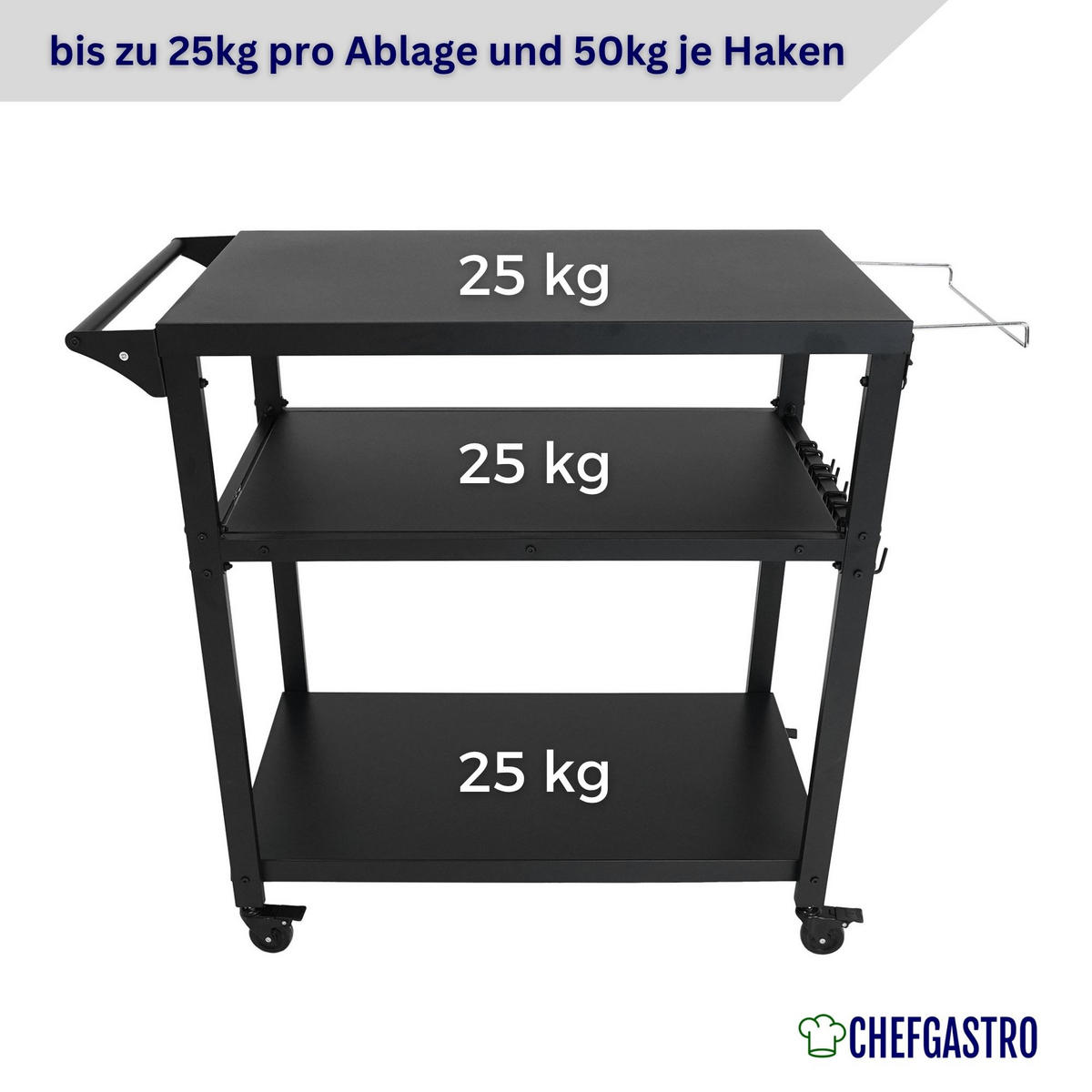 GRILLWAGEN Vulcano Outdoor Servierwagen - Schwarz, Metall (50.5/93/114cm) - CHEFGASTRO