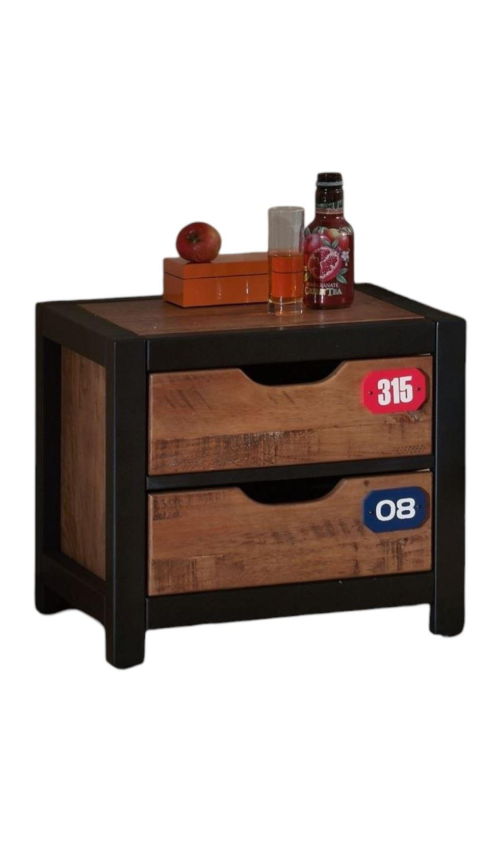 58aufmkessel Nachtschrank Schwarz, Cognac 50x45x45 cm