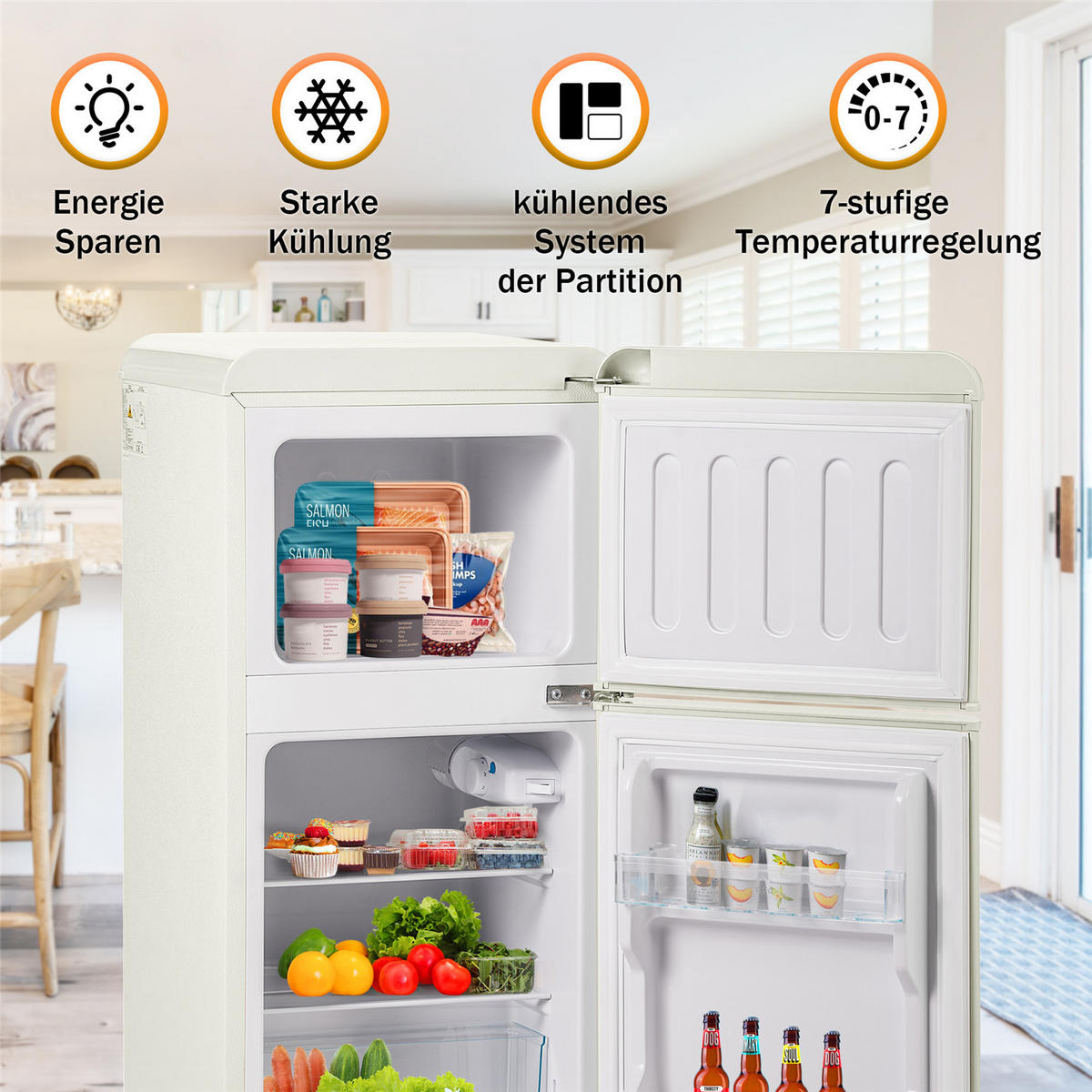 MINIKÜHLSCHRANK 60L Gefrierfach LED Cremeweiß - Beige, Metall (42/88.8/45.5cm) - Kaket