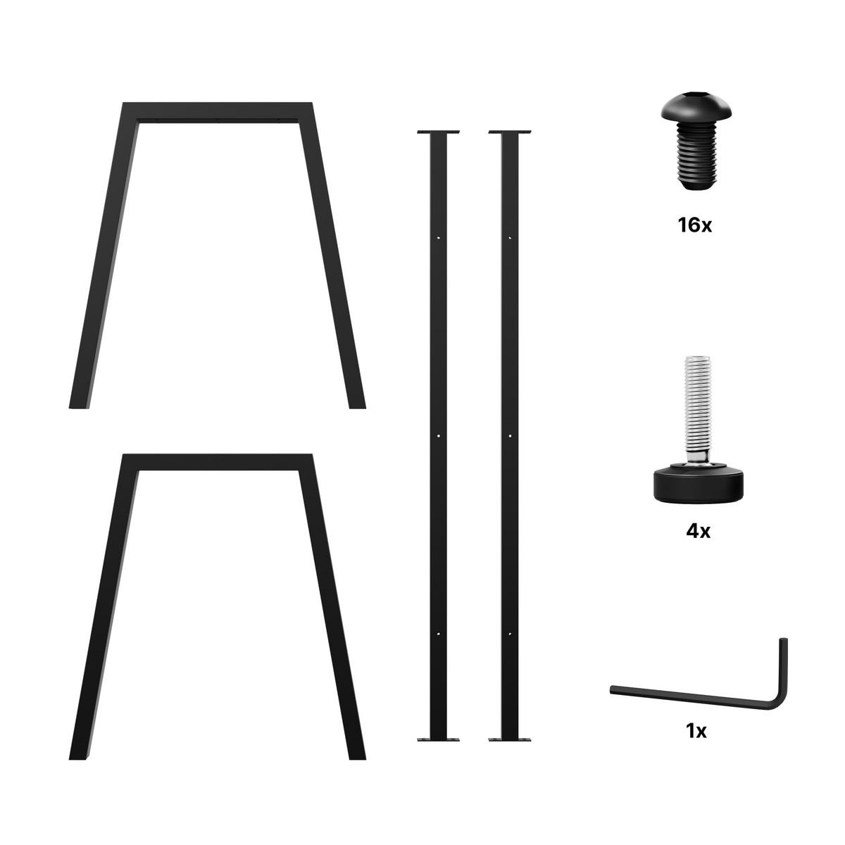 TISCHBEINE Thusia Metall Schwarz 180/70/72 cm - Schwarz, Metall (70/72/180cm) - Metalo Pro