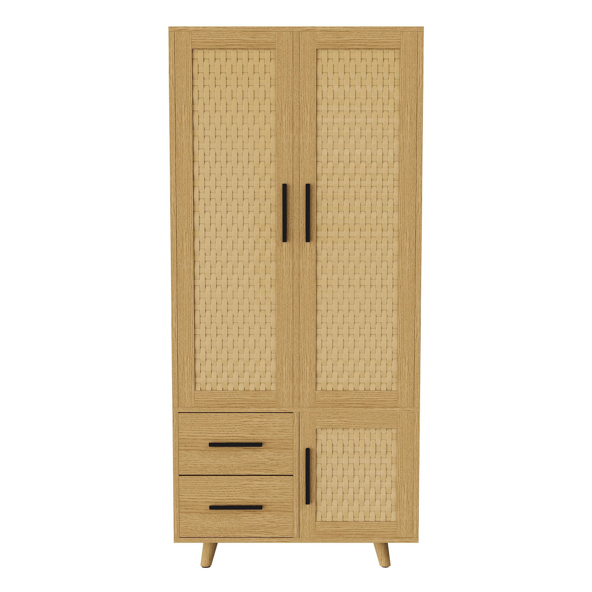 KLEIDERSCHRANK aus Rattan in Eichefarben, 2 Schubladen, integrierte Kleiderstange - Eichefarben, Holz (80/166/52cm) - EuroLiving