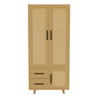KLEIDERSCHRANK aus Rattan in Eichefarben, 2 Schubladen, integrierte Kleiderstange - Eichefarben, Holz (80/166/52cm) - EuroLiving