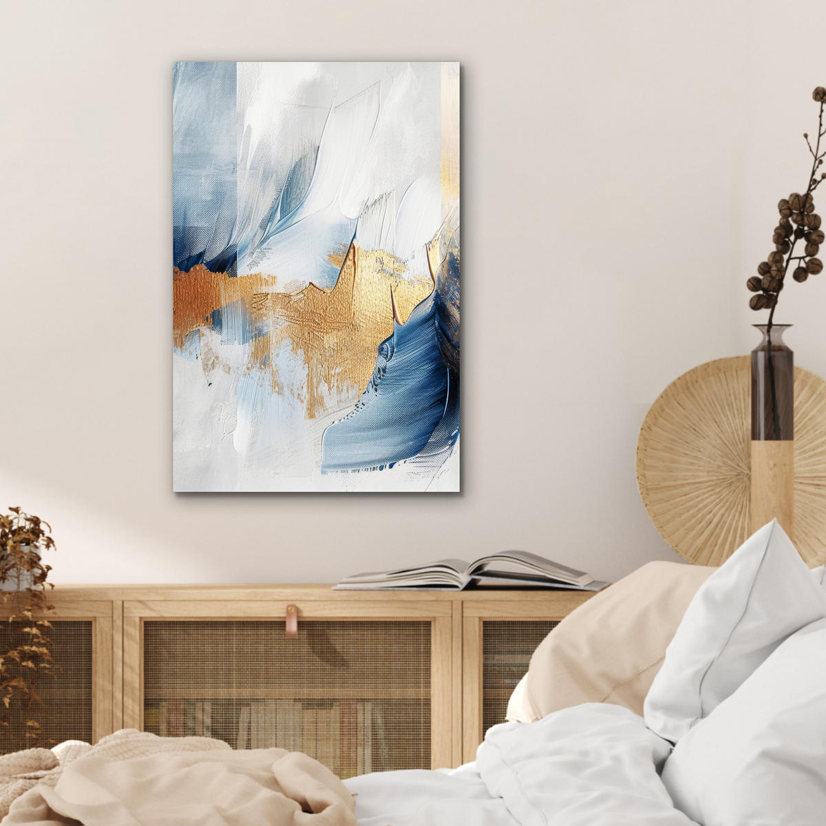 METALLBILD Gold - Blau - Aquarell - Kunst - Modern 40x60 cm - Hellblau, Metall (40/60cm) - MuchoWow