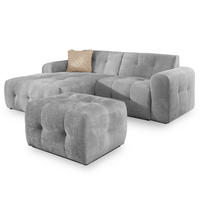 ECKSOFA inkl. Hocker Kozy im Bumpy-Design mit Schlaffunktion und fester Rückenlehne aus weichem Hellgrau Chenille-Stoff - Ottomane links - Hellgrau/Schwarz, Holz/Kunststoff (161/234cm) - S-Style Möbel