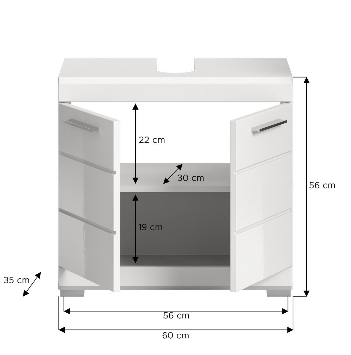 WASCHBECKENUNTERSCHRANK weiß Hochglanz 60 cm mit Rillenoptik - Weiß Hochglanz/Silberfarben, Holzwerkstoff/Kunststoff (60/56/34cm) - Inn.Furn