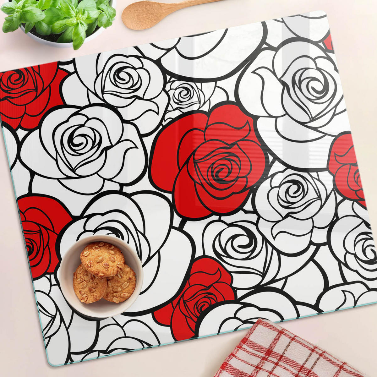 GLASPLATTE 60x52 cm Rosen - Rot, Glas (60/0.4/52cm) - TULUP