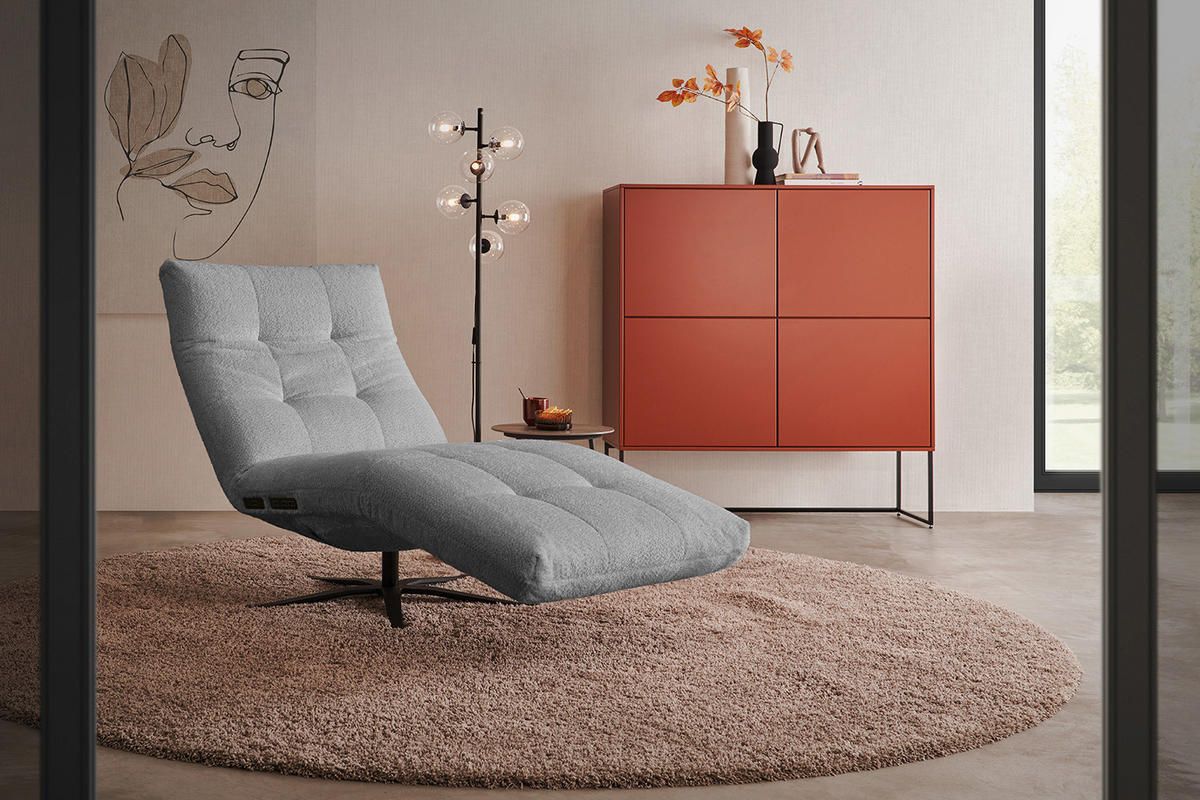 RELAXLIEGE LETICIA Grau Flachgewebe - Schwarz/Grau, Textil/Metall (82/115/156cm) - KAWOLA