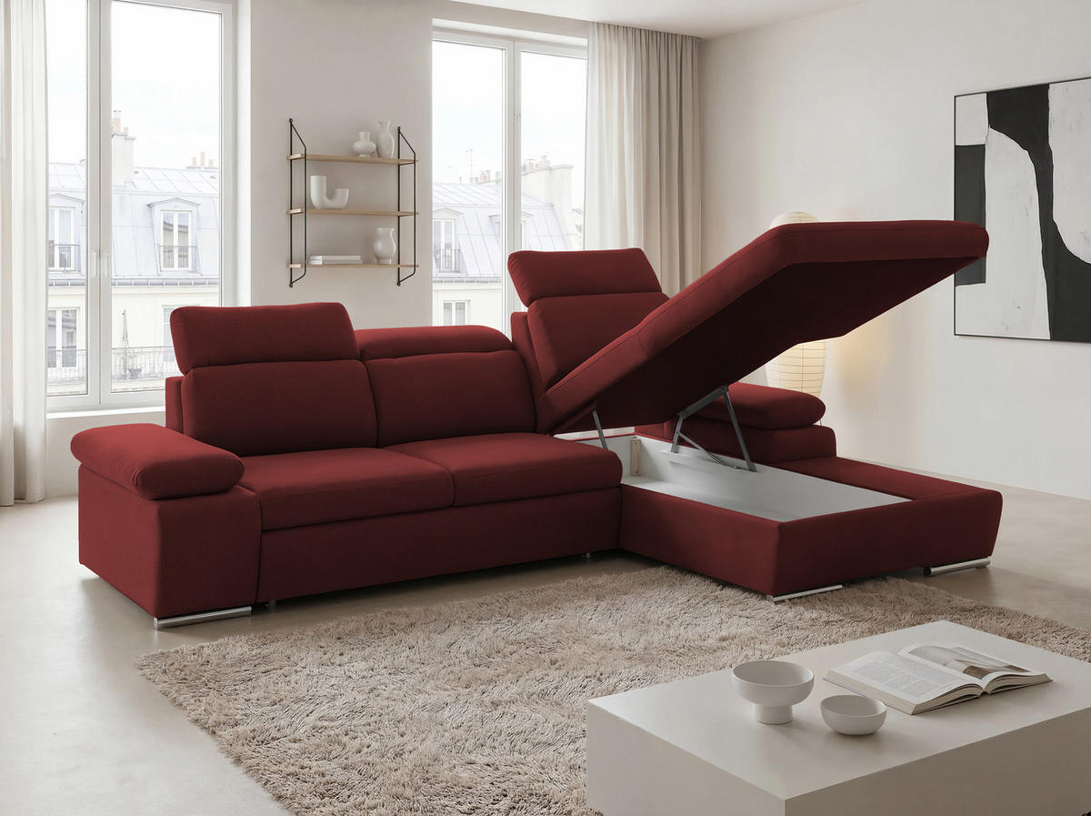 ECKSOFA PABLO mit Schlaffunktion und Bettkasten Rot - Rot, Holzwerkstoff/Kunststoff (250/90cm) - Idohome