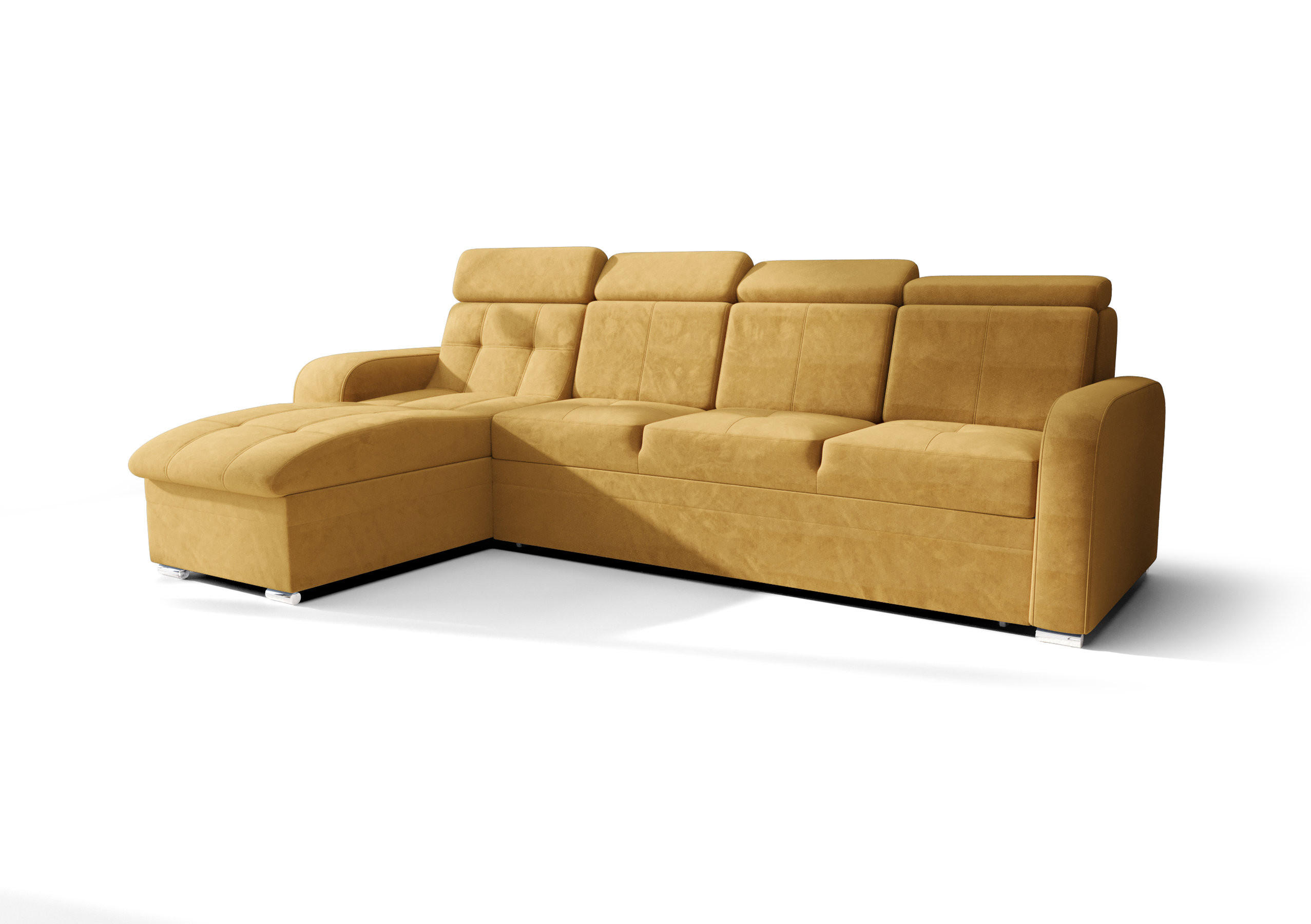 ECKSOFA KONGO RBN10, Eckcouch in L-Form mit Schlaffunktion, Farbe: Gelb, Velourstoff, Ottomane Links - Gelb, Textil (315/169cm) - O-Sofa