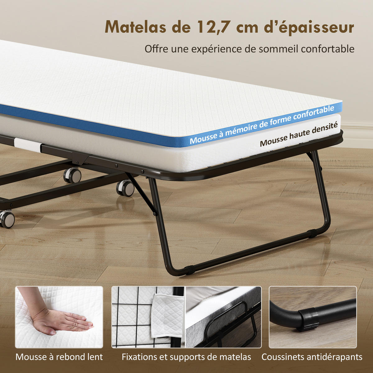 KLAPPBETT 200/80 cm DE-18530 mit Matratze Weiß - Weiß, Metall (80/200cm) - ComfortXL