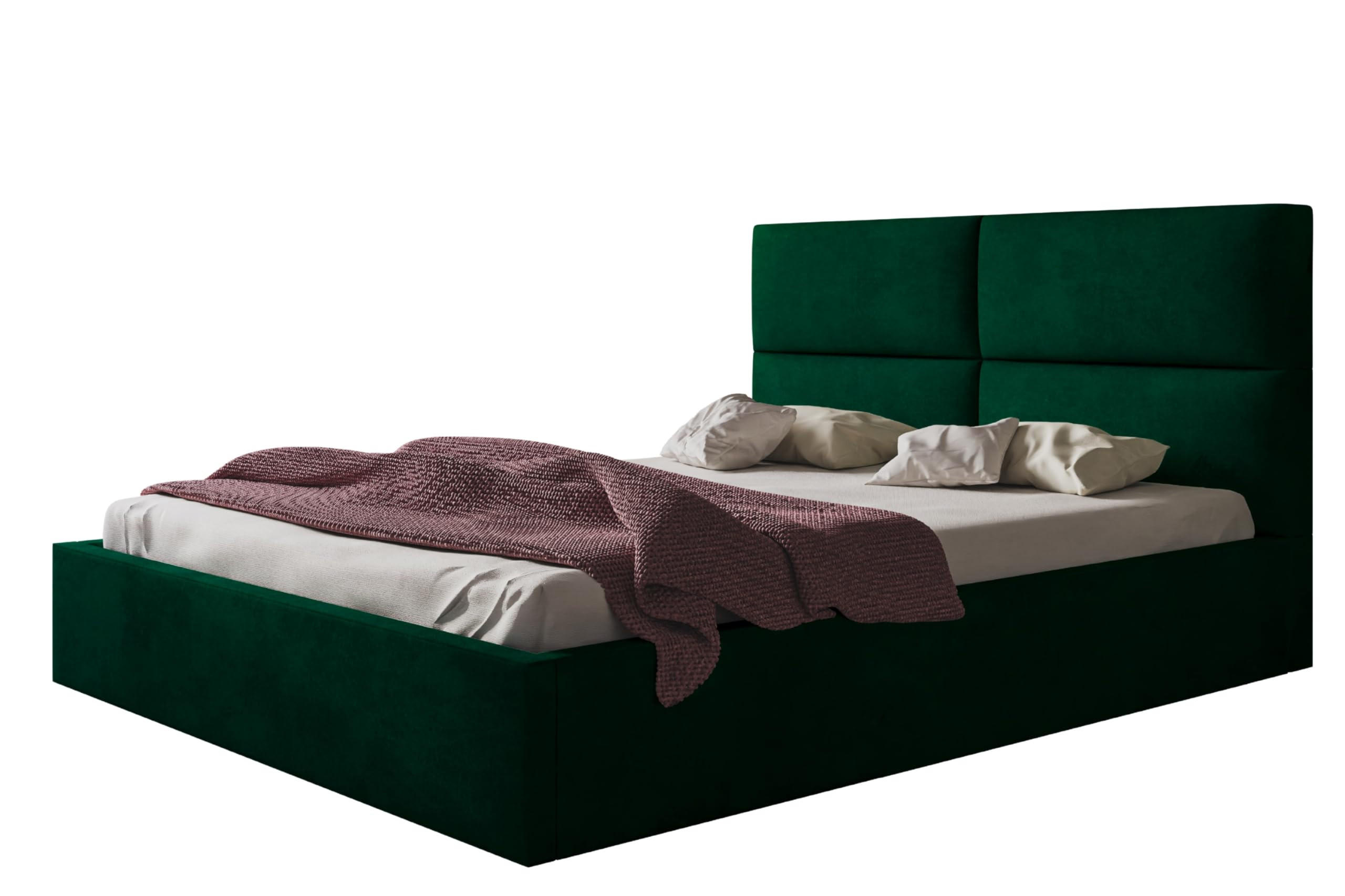 BETT 160x200 - Polsterbett mit Bettkasten und Holzrahmen - Modern Betten - Glatter Kronos-Stoff - Kollektion Lizbona, Grün - Grün, Holz/Kunststoff (160/200cm) - Alpi-Möbel