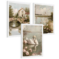 POSTER 3er Bilder-Set Wandbilder Ölmalerei modern Wohnzimmer Deko, Schlafzimmer, Küche, Badezimmer Weißer Rahmen A4 - Weiß, Papier (29.7/1/21cm) - Nacnic