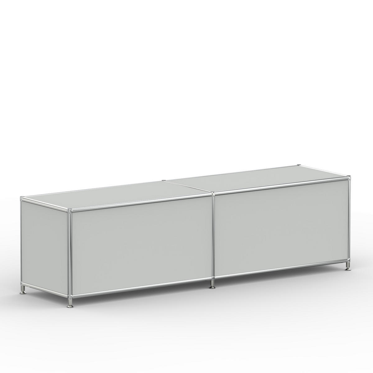 TV Board mit 2 Klappen & Schloss, Breite 152 cm, Lichtgrau - Chromfarben/Silberfarben, Metall (40/43/152.2cm) - Versee
