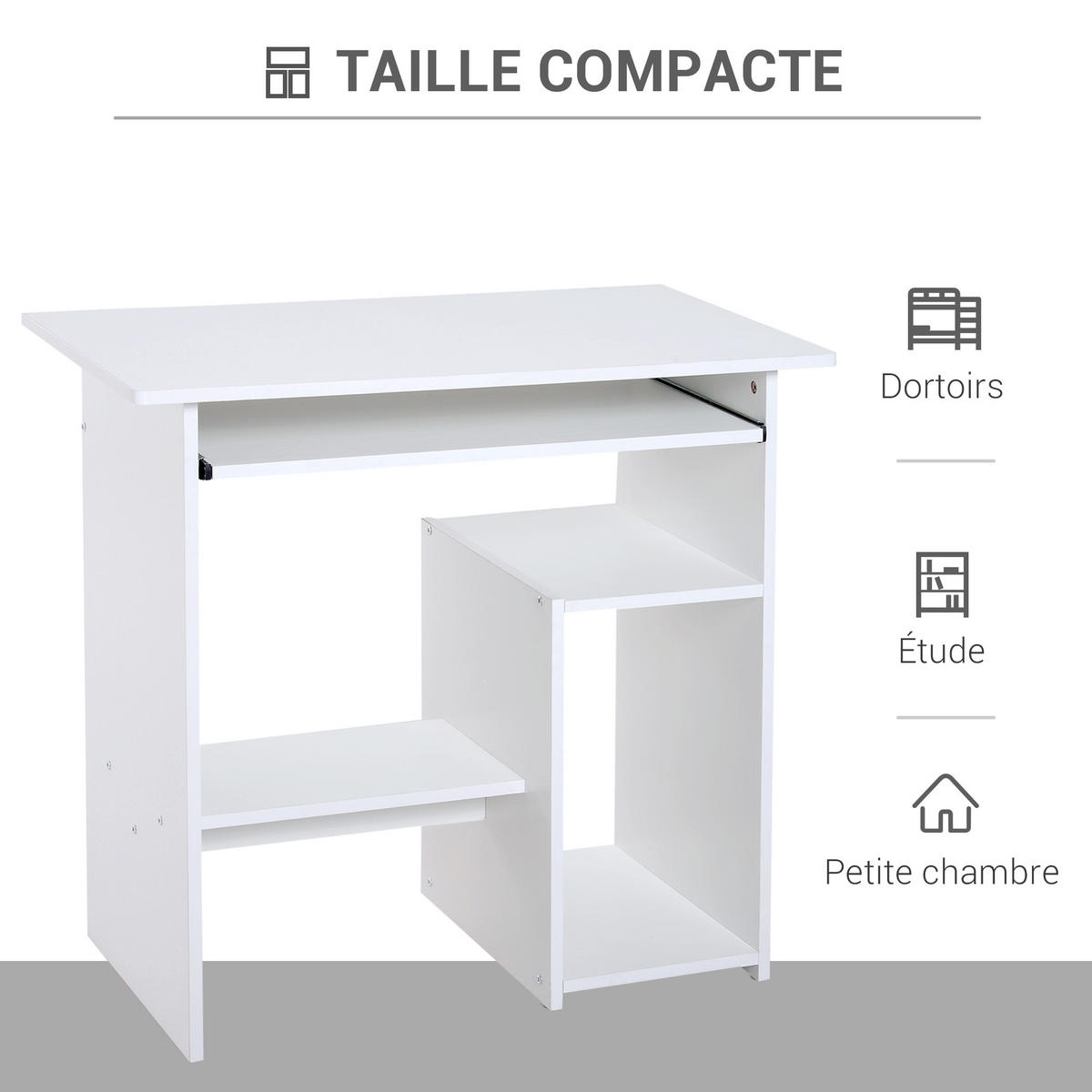 SCHREIBTISCH Weiß mit Tastaturauszug und Regalfächern 80/45/75 cm - Weiß, Holzwerkstoff (45/80/75cm) - PANGIVO