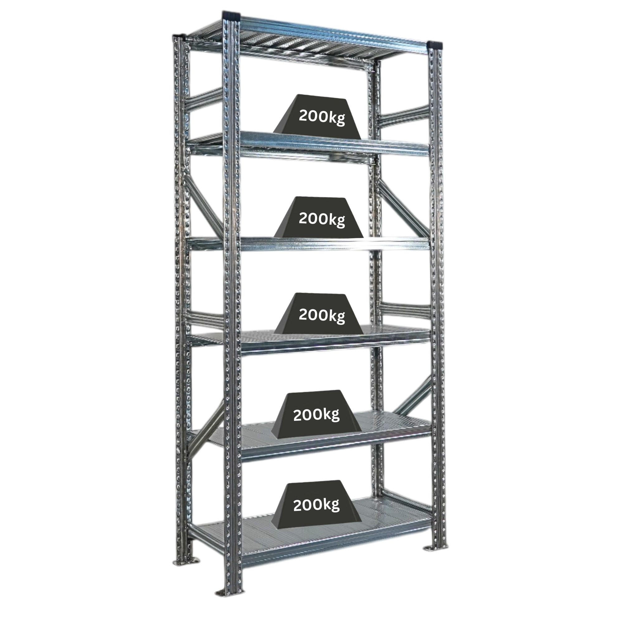 FACHBODENREGAL Proximo Stecksystem 210x90x40cm 6 Ebenen Beidseitig nutzbar Verzinkt - Silberfarben, Metall (90/210/40cm) - PROREGAL