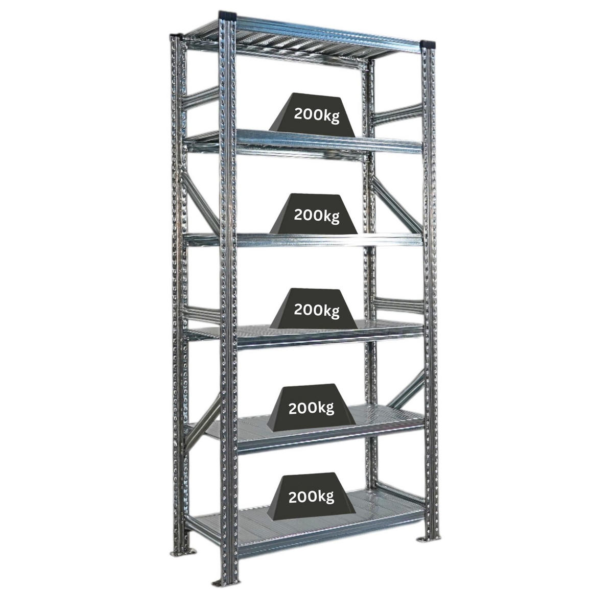 FACHBODENREGAL Proximo Stecksystem 210x90x40cm 6 Ebenen Beidseitig nutzbar Verzinkt - Silberfarben, Metall (90/210/40cm) - PROREGAL