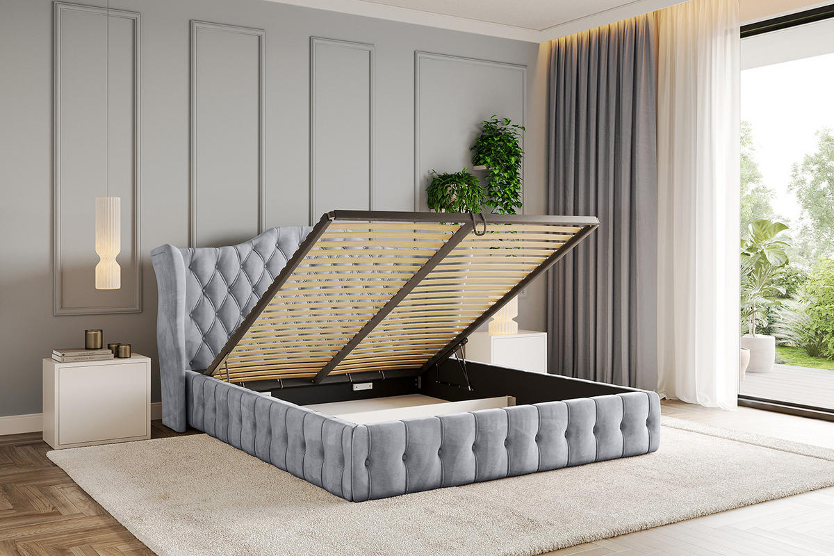 POLSTERBETT mit Bettkasten und Lattenrost, Bett mit Matratze H3/H4 - MODY 180x200 Hellgrau - Hellgrau, Holzwerkstoff/Textil (180/200cm) - ALTDECOR