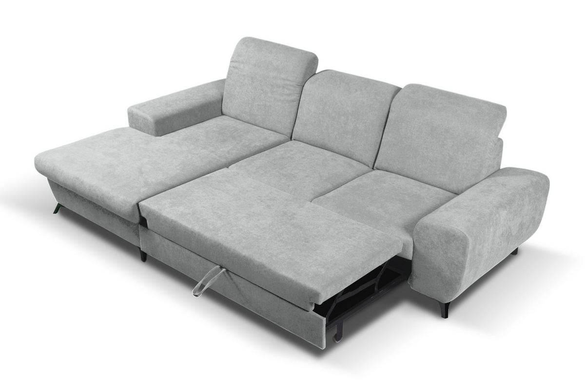 ECKSOFA LUCE L-S Grau Plüsch-Stoff mit Schlaffunktion - Grau, Holz (279/172cm) - MASSENO