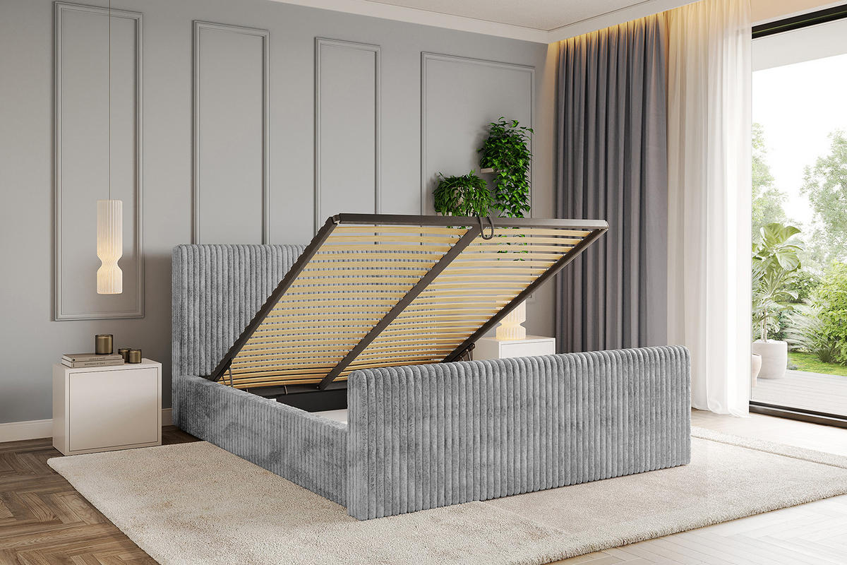 POLSTERBETT mit Bettkasten, Fußteil und Lattenrost, Boxbett ohne Matratze - ALOVA-Z-V1 180x200 Hellgrau - Hellgrau, Holzwerkstoff/Textil (180/200cm) - ALTDECOR