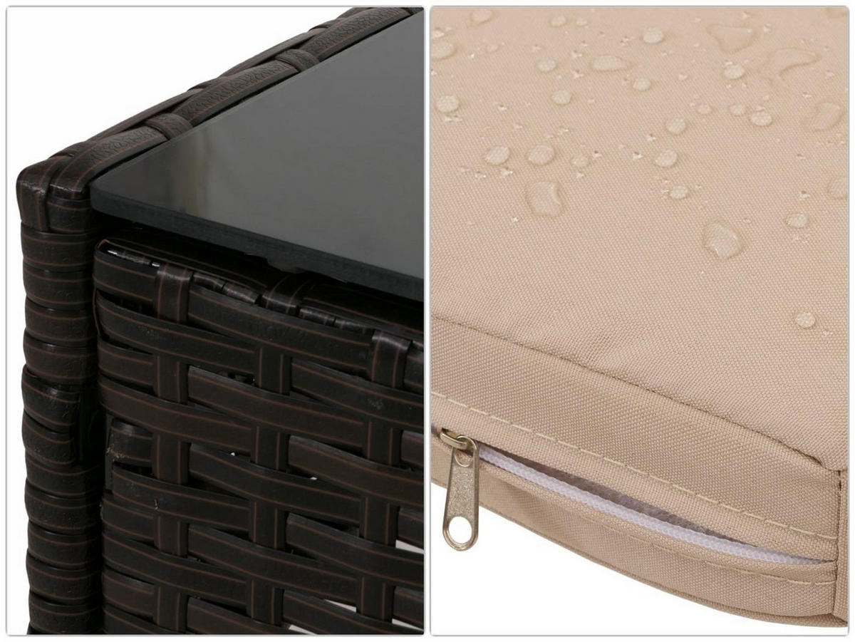 GARTEN-GARNITUR Poly-Rattan Braun - Braun, Metall - PROREGAL