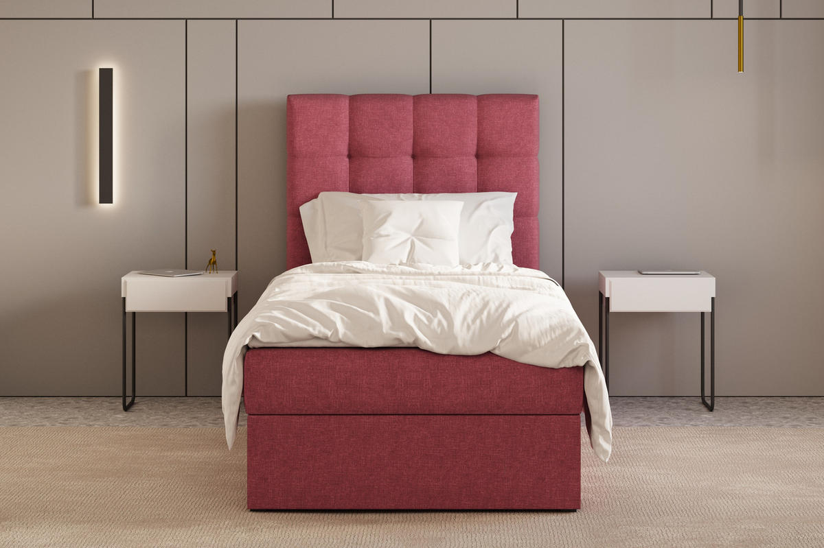 BOXBETT - Bett 05 OSLO - Hugo - 90x200 cm - mit Bettkasten und Waschbarem Topper - Rosa, Holz (90/200cm) - ROYAL24_MARKT