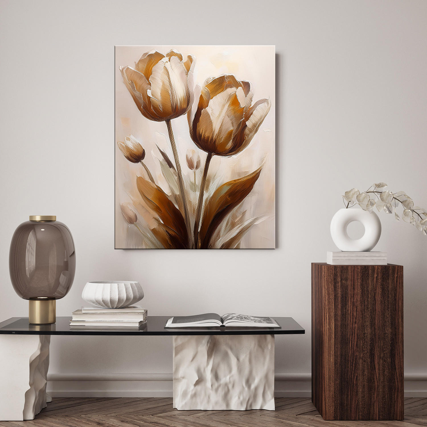 WANDBILD tulpen strauß blumen in sepia - Beige, Textil (40/60cm) - Feeby