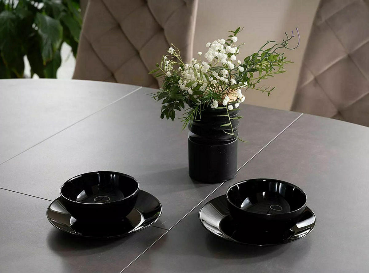 ESSTISCH Porto Corso grau / schwarz 120-160 / 120 / 76cm - Schwarz/Grau, Glas/Holz (90/160/76cm) - Feldmann-Wohnen