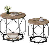 COUCHTISCH 2er Set, rund, Graue Holzoptik - Schwarz/Sonoma Eiche, Holzwerkstoff/Metall (50/50/45cm) - Woltu