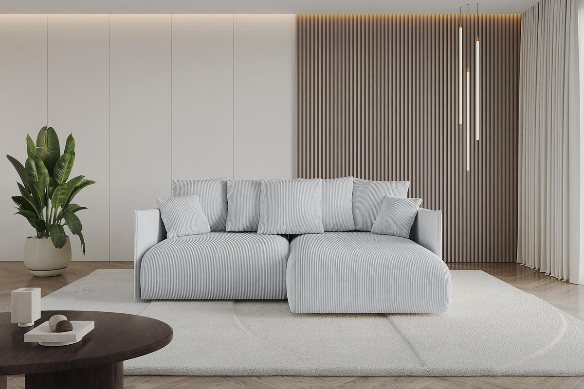 ECKSOFA Ottomane rechts ONESK-L 216x177x72 Grau Cord - Grau, Holzwerkstoff/Kunststoff (177/216cm) - ALTDECOR