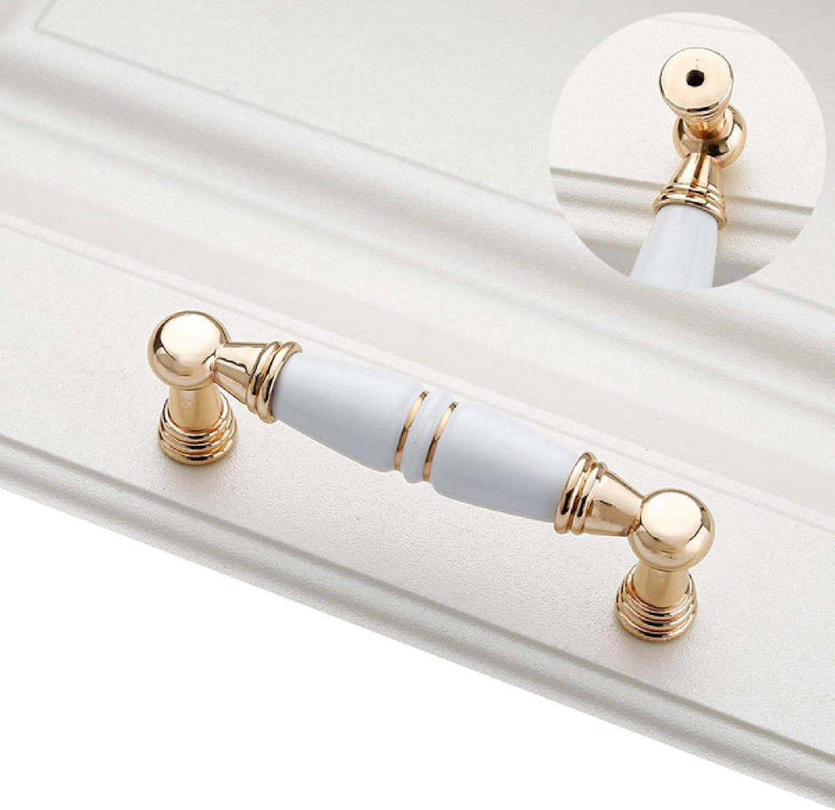 MÖBELGRIFF 6er-Set Zinklegierung Keramik - Weiß, Metall (0.19/3.5/1.11cm)
