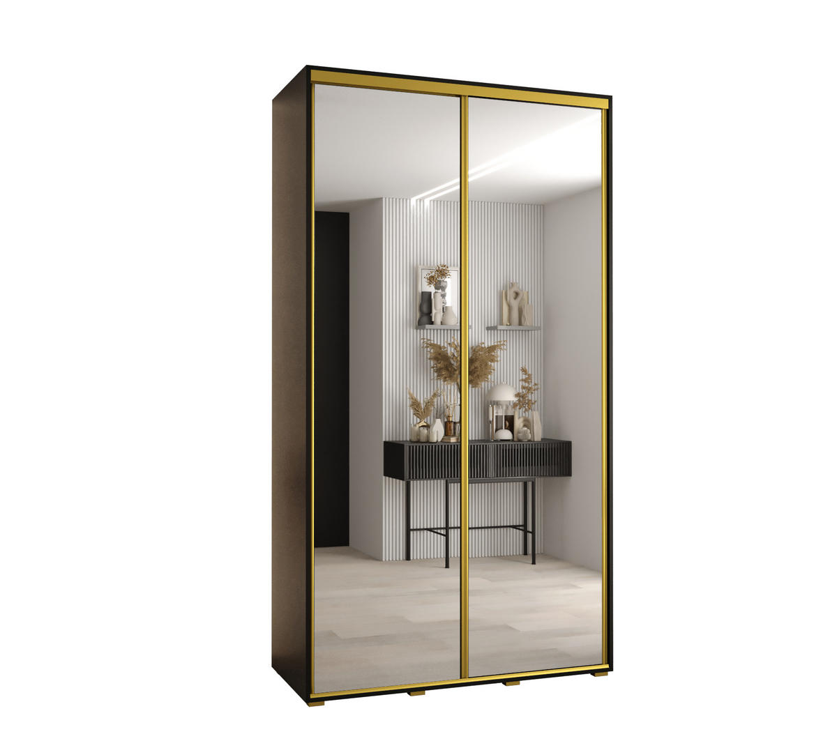 SCHWEBETÜRENSCHRANK 235,2/130/60 2-türig - Goldfarben/Schwarz, Holz/Metall (130/235/60cm) - Abiks Möbel