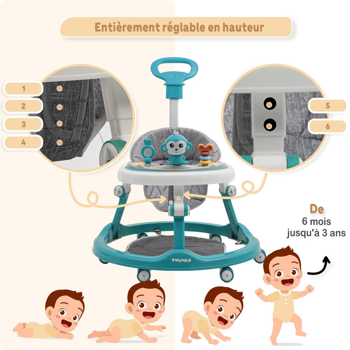 LAUFLERNWAGEN mit Spielset & Bodenmatte Azur Blau - Dunkelblau, Kunststoff (70/70cm) - Twinky