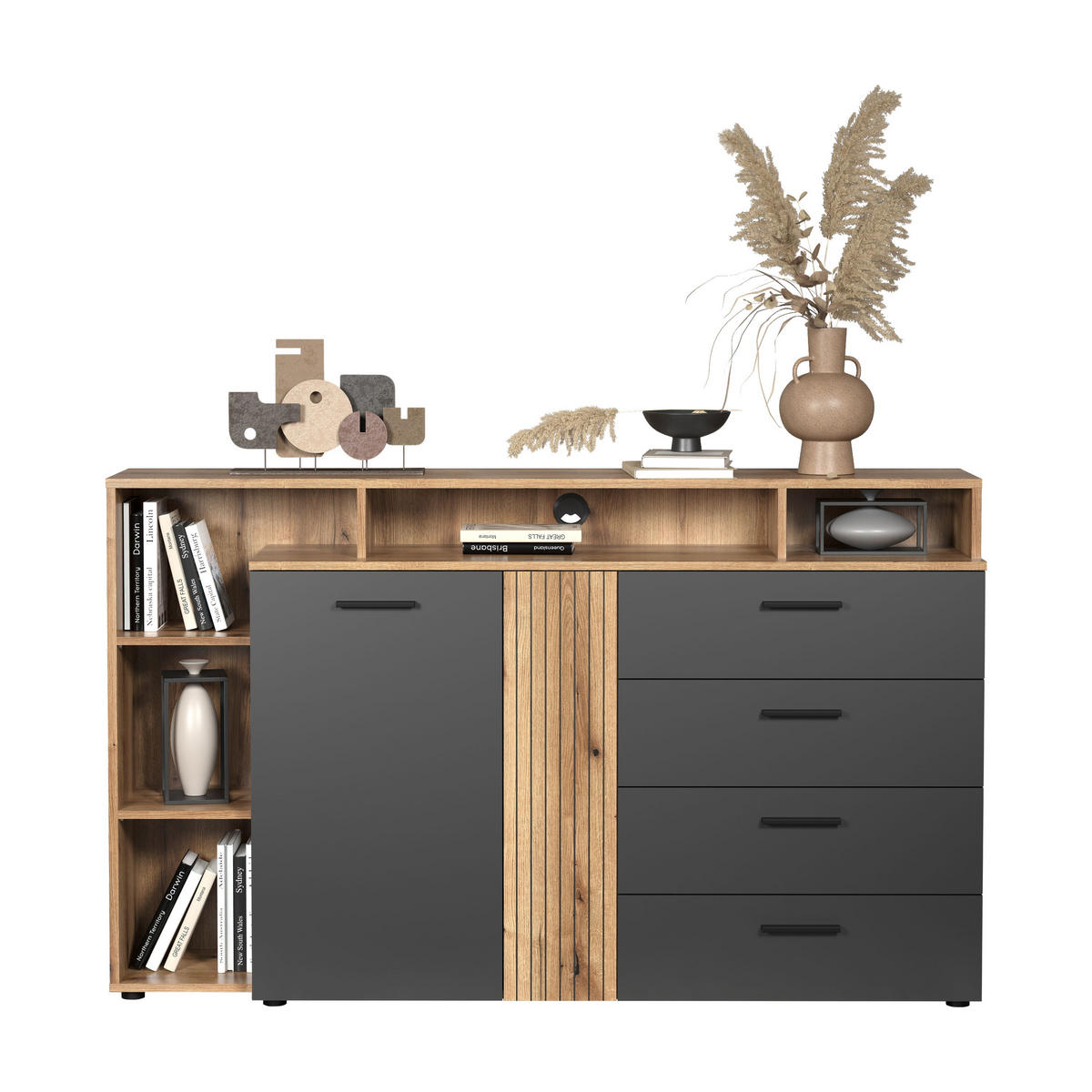 KOMMODE Esteban Anthrazit 168 / 101 / 38 cm - Anthrazit, Holzwerkstoff (168/101/38cm)