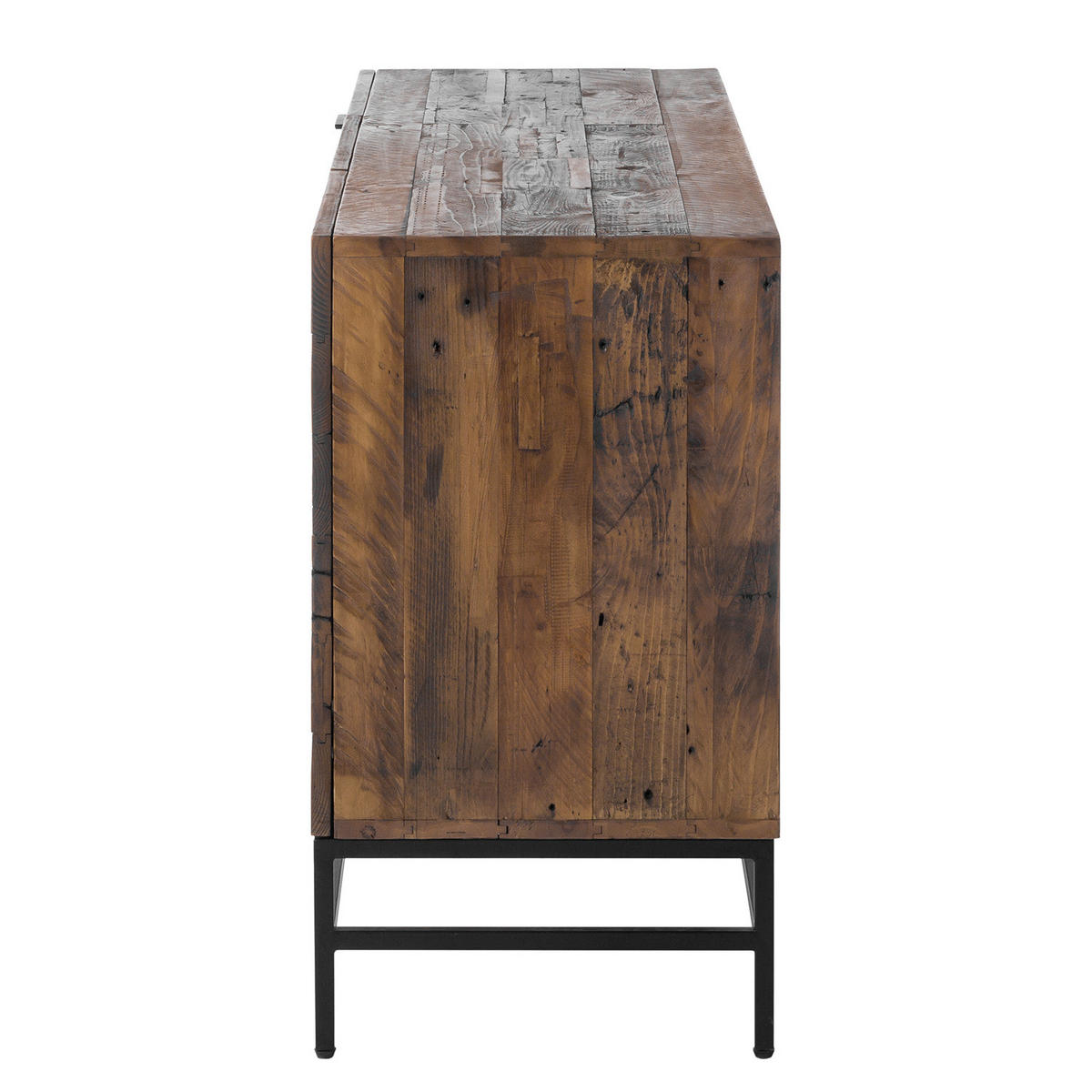 SIDEBOARD mit 2 Türen - Pinie massiv / Metall - Schwarz/Pinienfarben, Holz (160/80/45cm) - home24