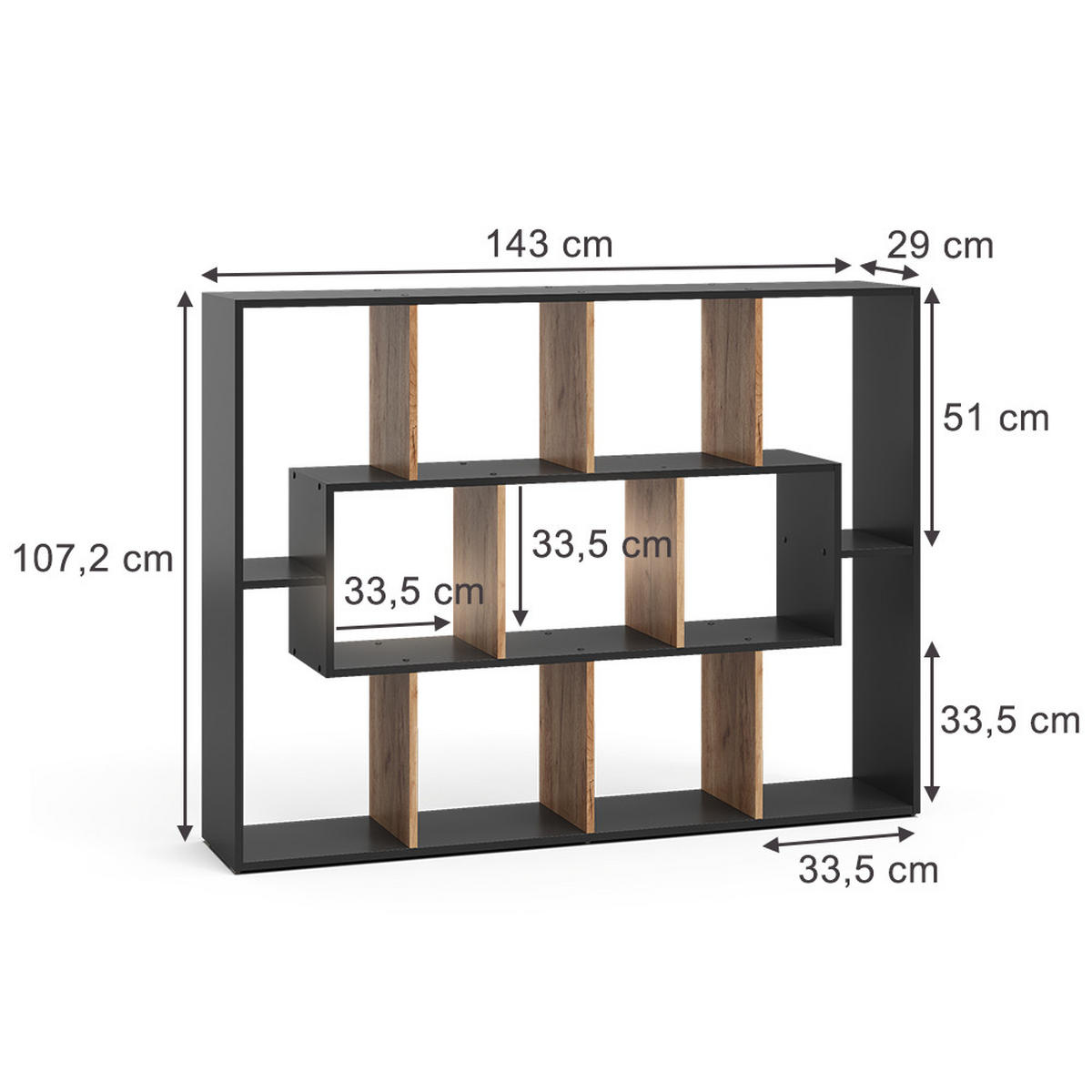 RAUMTEILER Anthrazit/Goldkraft Eiche 107.2 x 143 cm - Honigeiche/Anthrazit, Holzwerkstoff (107.2/143/29cm) - Vicco