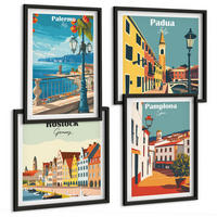 BILDER SET 4er Set - 50x50 cm & 40x60 cm Schwarzer Rahmen - Retro-Stadtillustrationen - Schwarz, Kunststoff (50/50cm) - TULUP